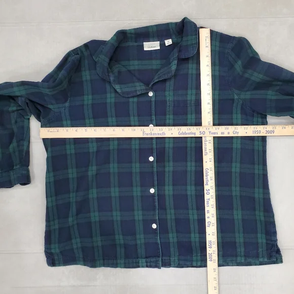 LL Bean flannel pajamas women's XL petite green and blue Scotch plaid pockets - Picture 4 of 16